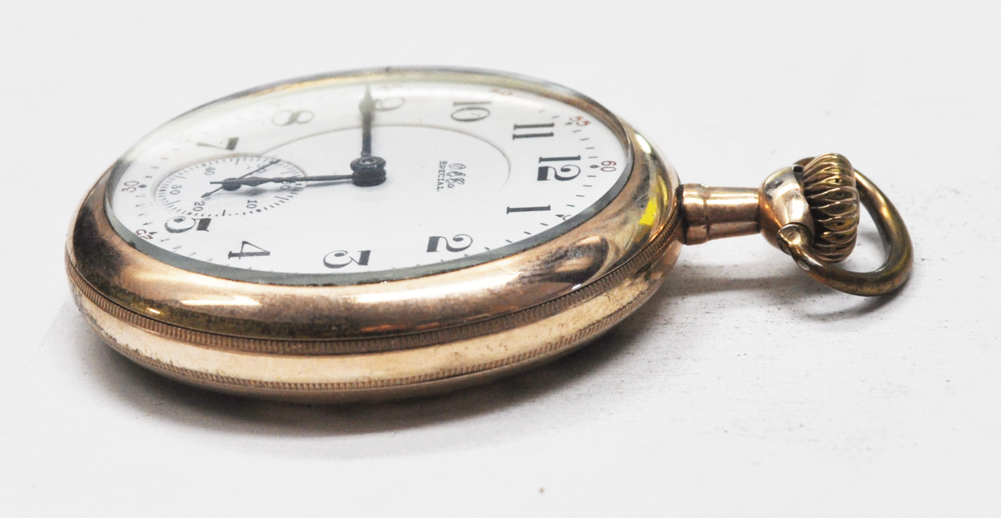 O.E. Co Pocket Watch 17J Size 16 Open Face PS 20yr Gold Filled Case