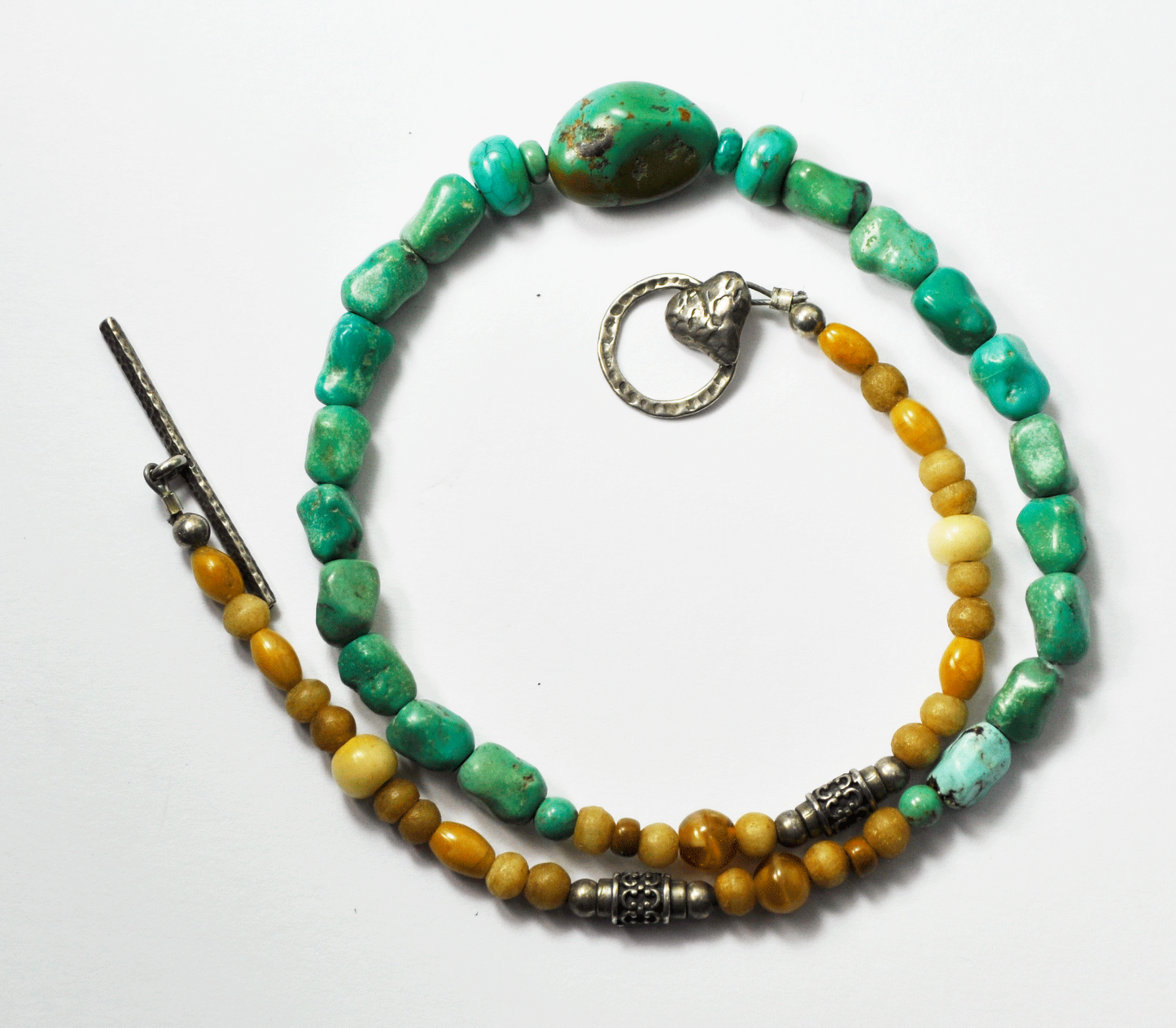 Sterling Silver Amber 12mm Turquoise Chunky Bead Heart Toggle Necklace 15"