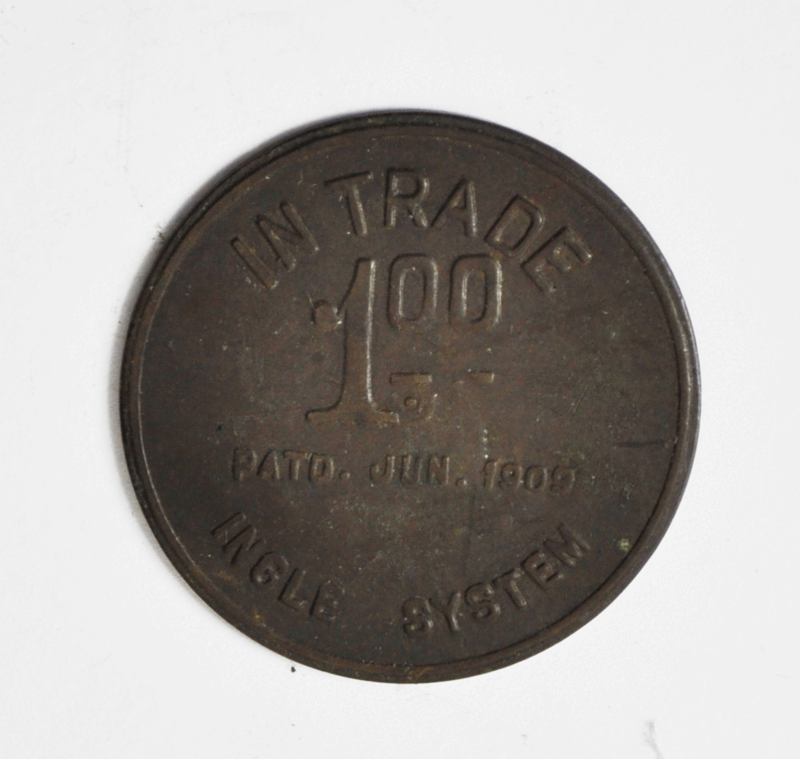 JA Keister $1 One Dollar Trade Token 35mm Bronze Pat Jun 1909 Ingle System