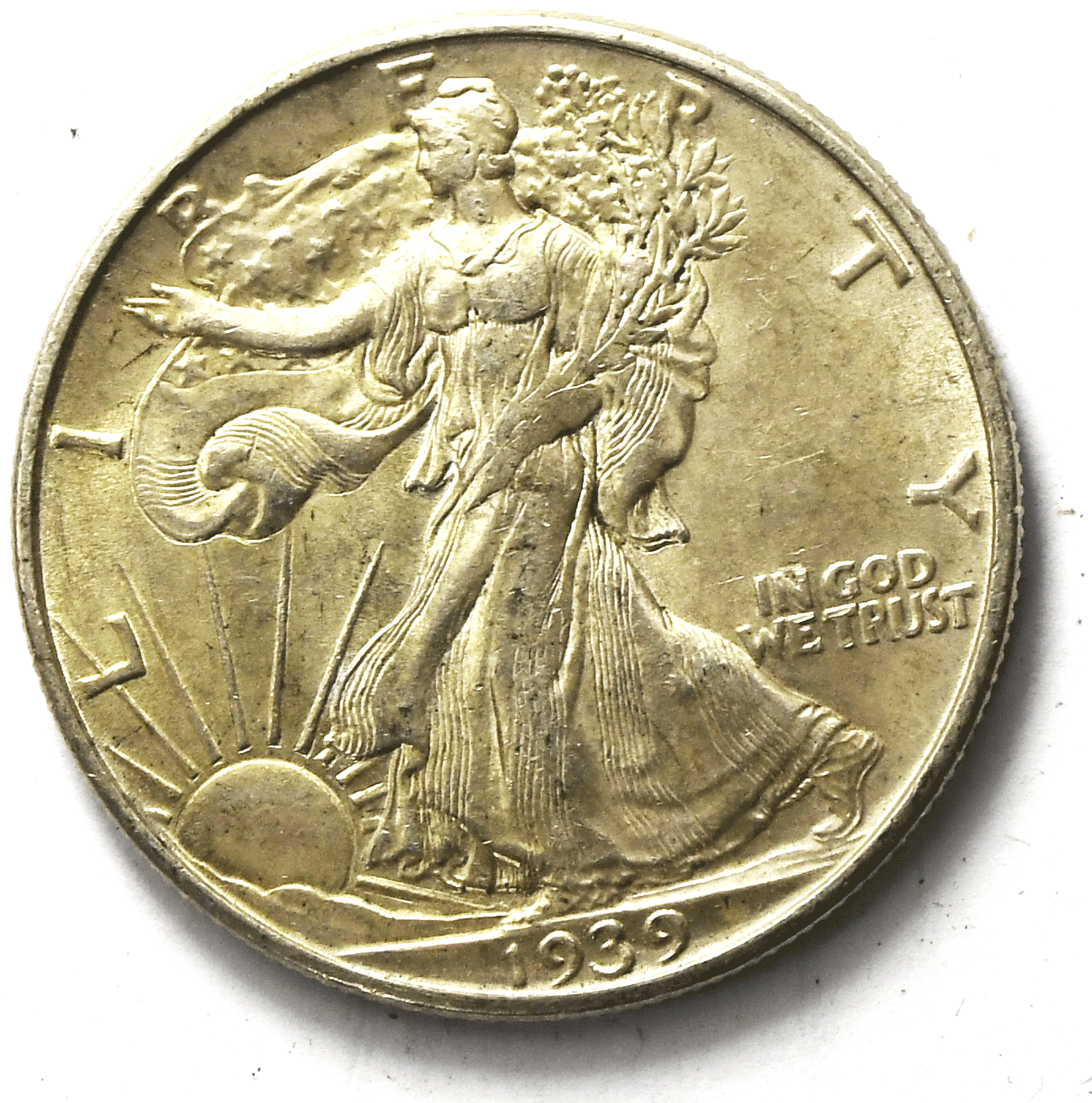 1939 D 50c Walking Liberty Silver Half Dollar Fifty Cents Denver AU