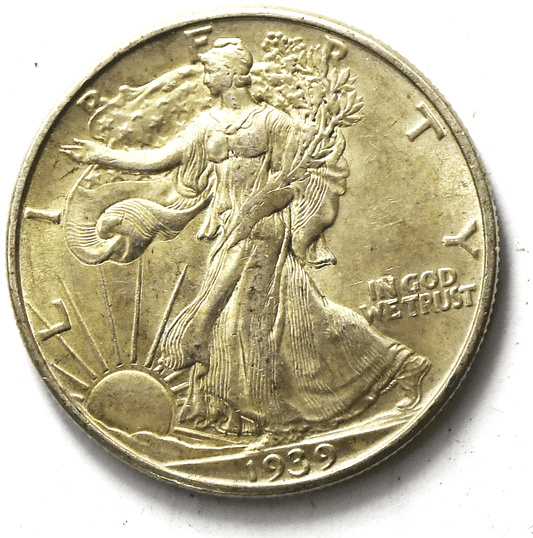 1939 D 50c Walking Liberty Silver Half Dollar Fifty Cents Denver AU