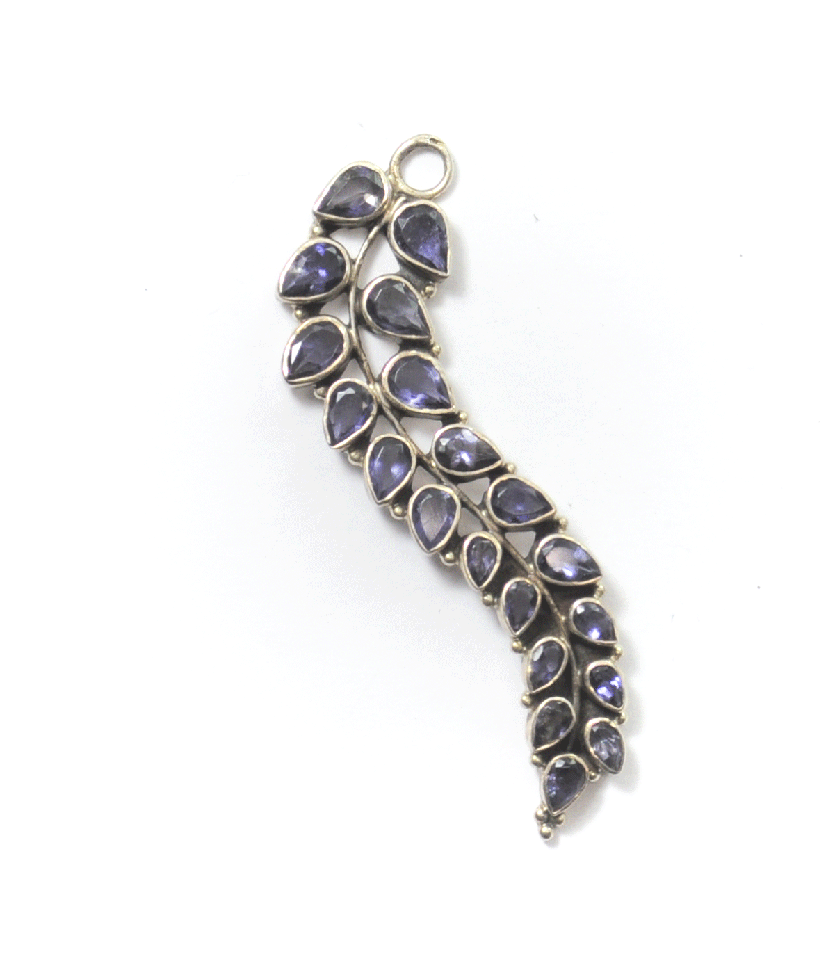 Sterling Purple Amethyst Cluster Long Winding Floral Leaf Pendant 65mm x 16mm