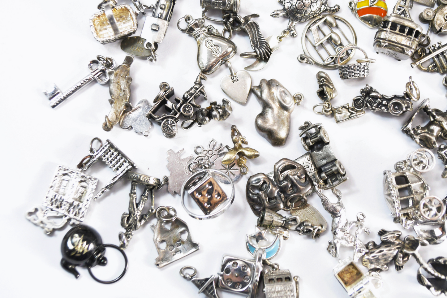 Lot of 59 Sterling Silver Charms Bell Sunwest Beau Danecraft Wells 193g