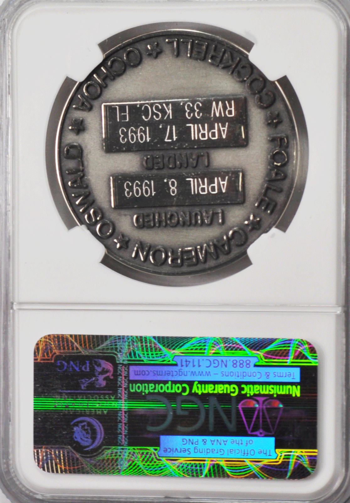 1993 STS-56 Robbins Silver Space Medal Unflown #96 NGC MS64 Discovery Atlas 2