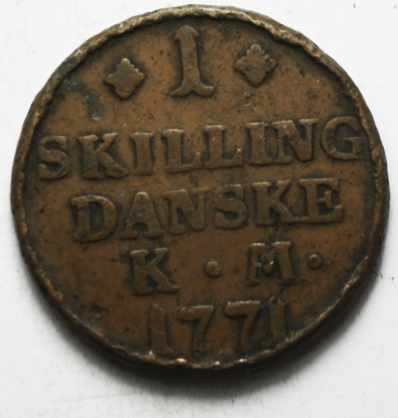 1771  Denmark  Skilling Copper Coin