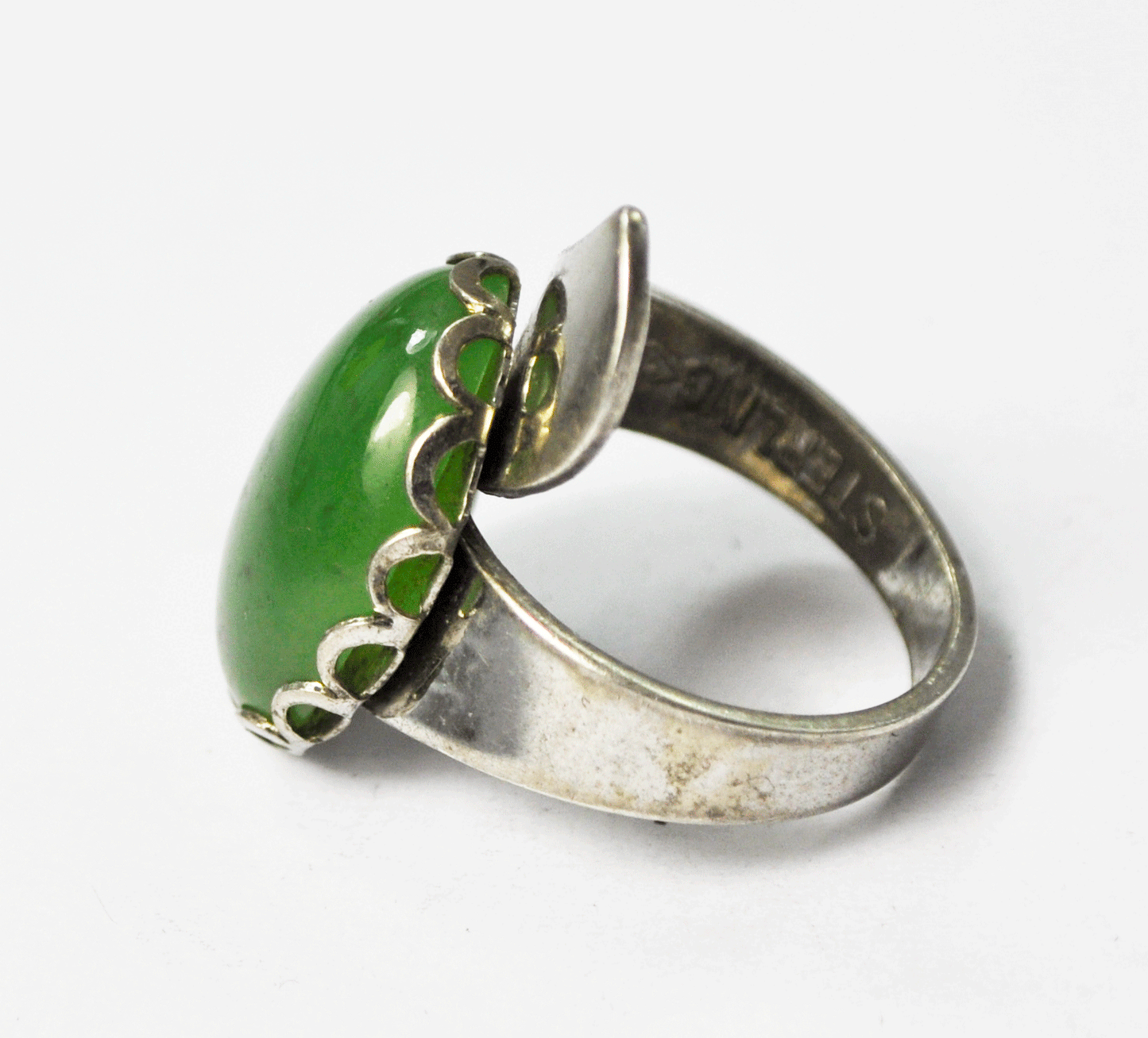 Vintage Sterling Silver Clark Coombs Green Jade Wrap Around Ring 24mm Size 6
