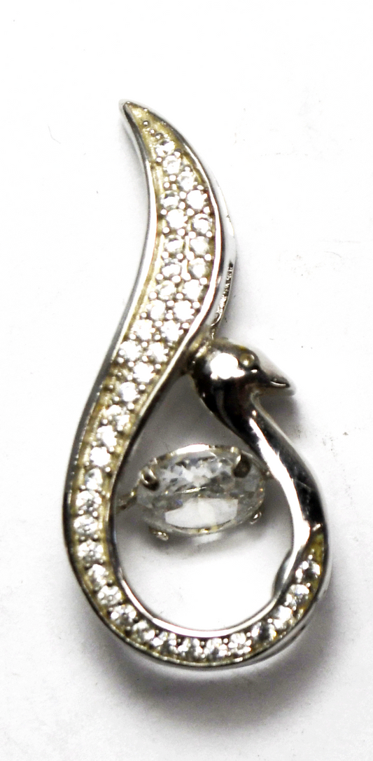 Sterling Silver CZ Spinner Pave Teardrop Pendant 32mm x 13mm