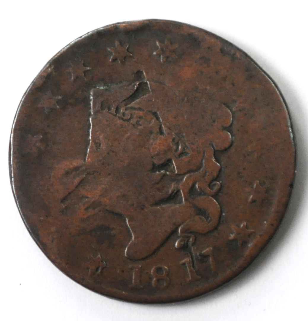 1817 1c Large Cent Matron Coronet Head Penny Wiley Counter Stamp