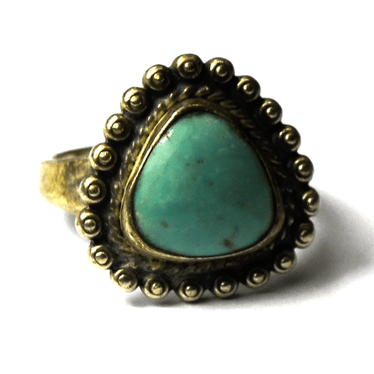 Sterling Silver Triangle Turquoise Dot Halo Ring 16mm Size 5-3/4