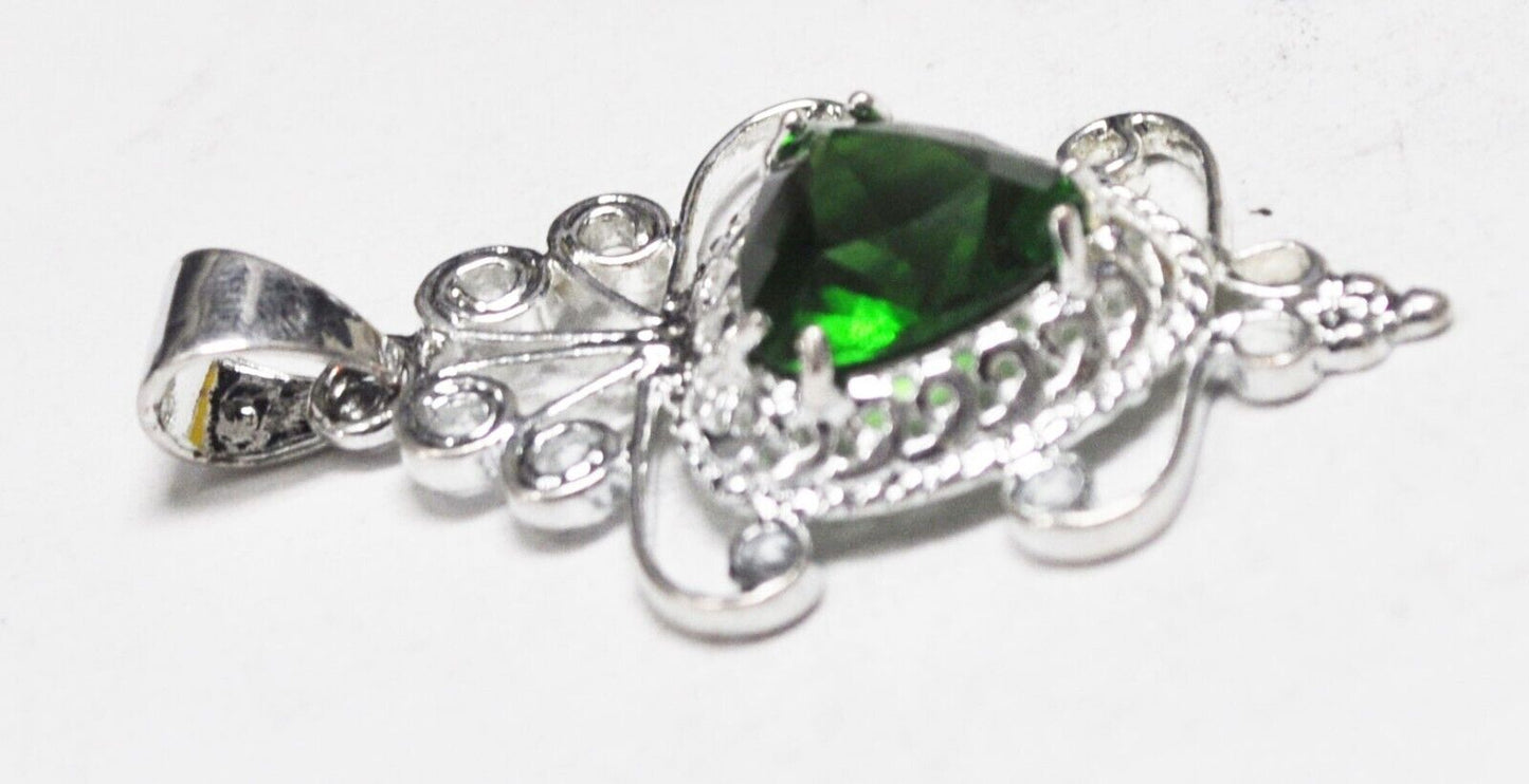 Sterling Silver  Green Trillion Pendant 50mm x 29mm