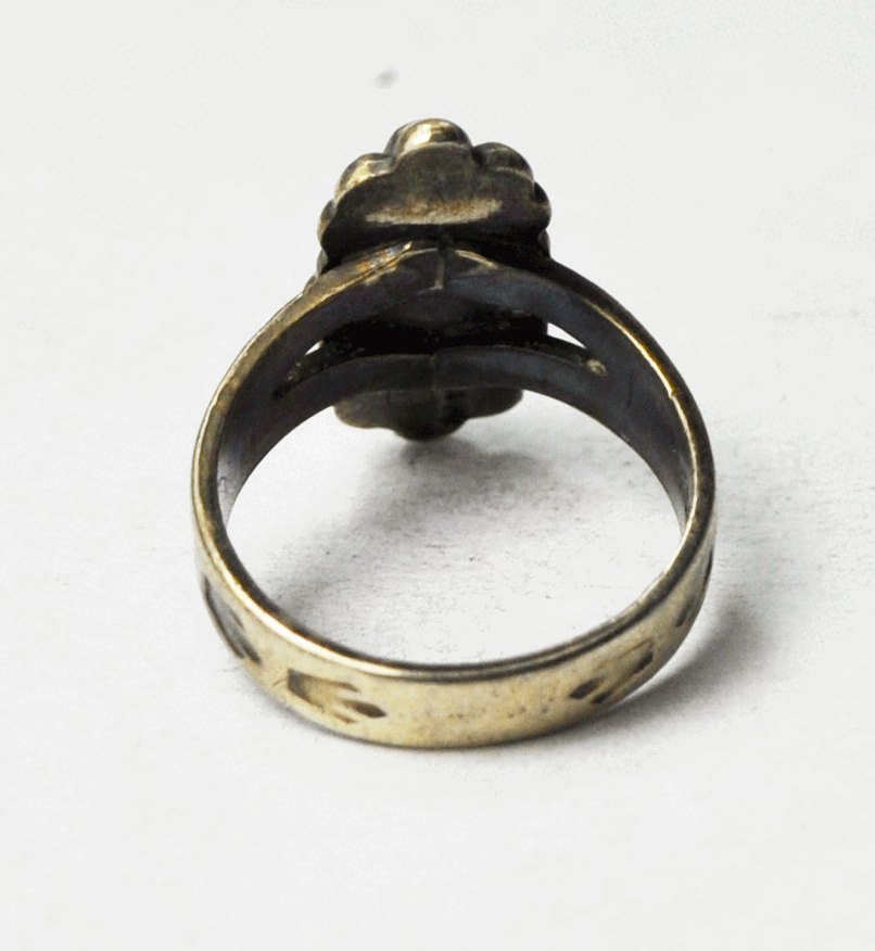 Antique Sterling Silver 1930's Turquoise Etched Ring 16mm Size 2