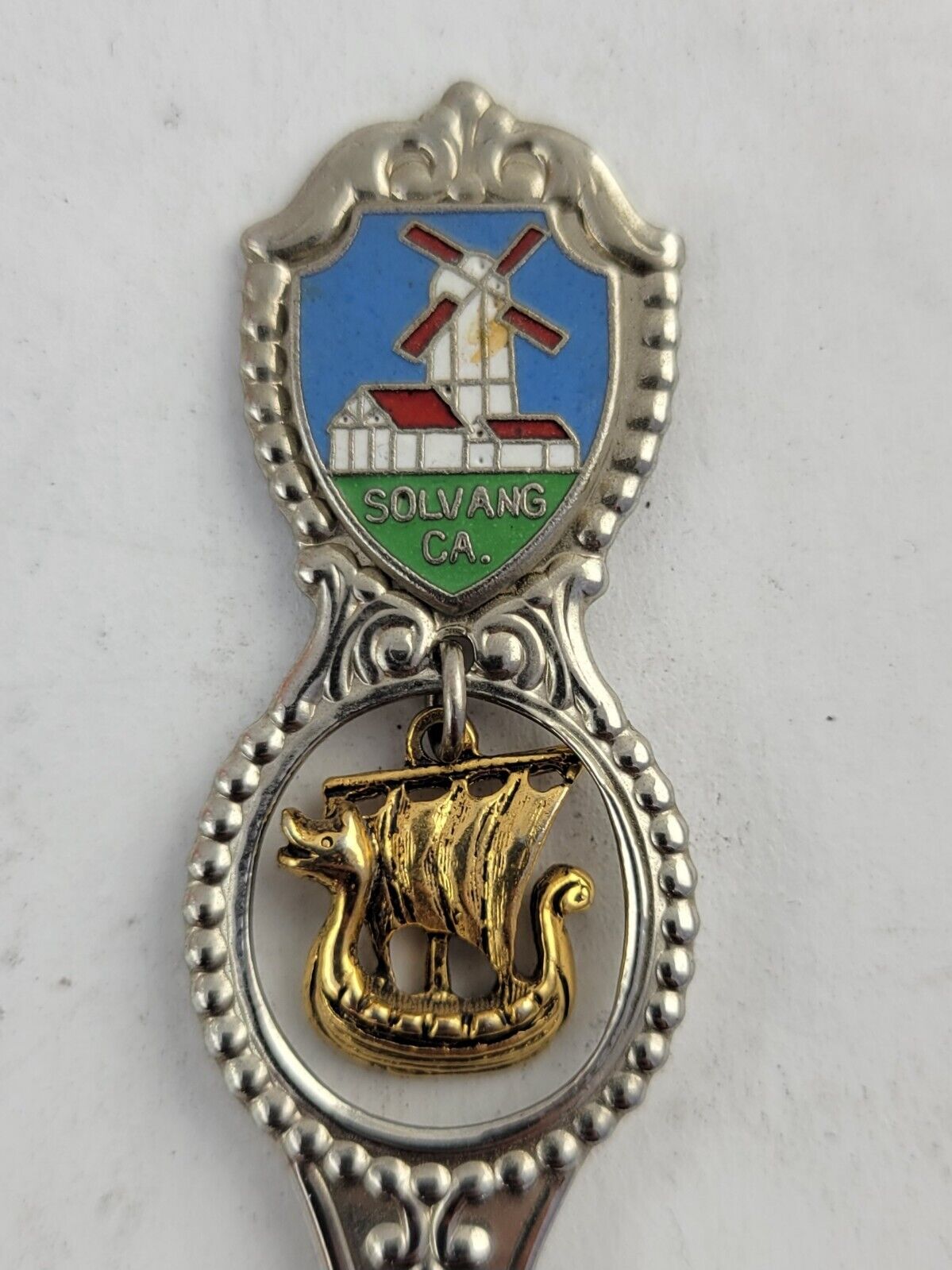 Vintage Windmill Holland & Solvang California Souvenir Spoon Viking Boat