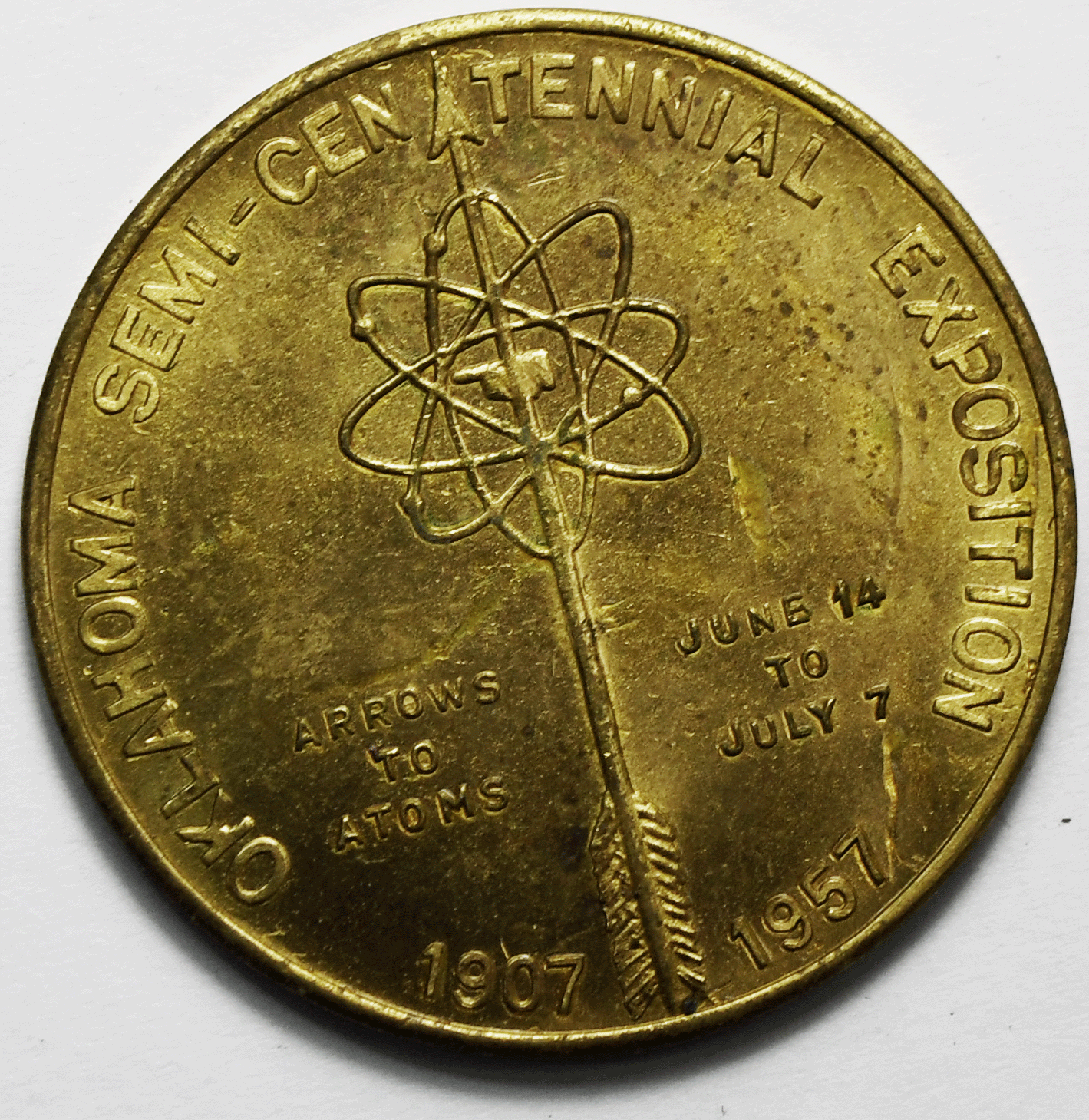 Oklahoma 1957 50th Anniversary Medal Celebration Semi Centennial Exposition 32mm