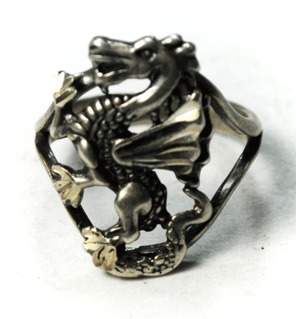 Sterling Silver OTT Dragon Ring 22mm Size 6-1/2