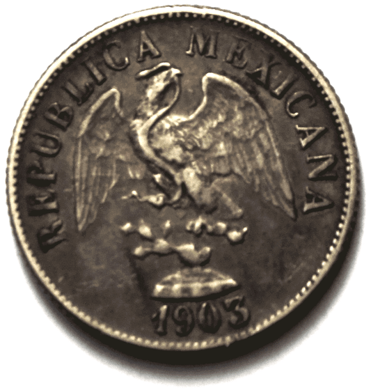 1903 Cn Mexico Second Republic 20 Centavos Silver Coin  KM# 405   93,000 Minted
