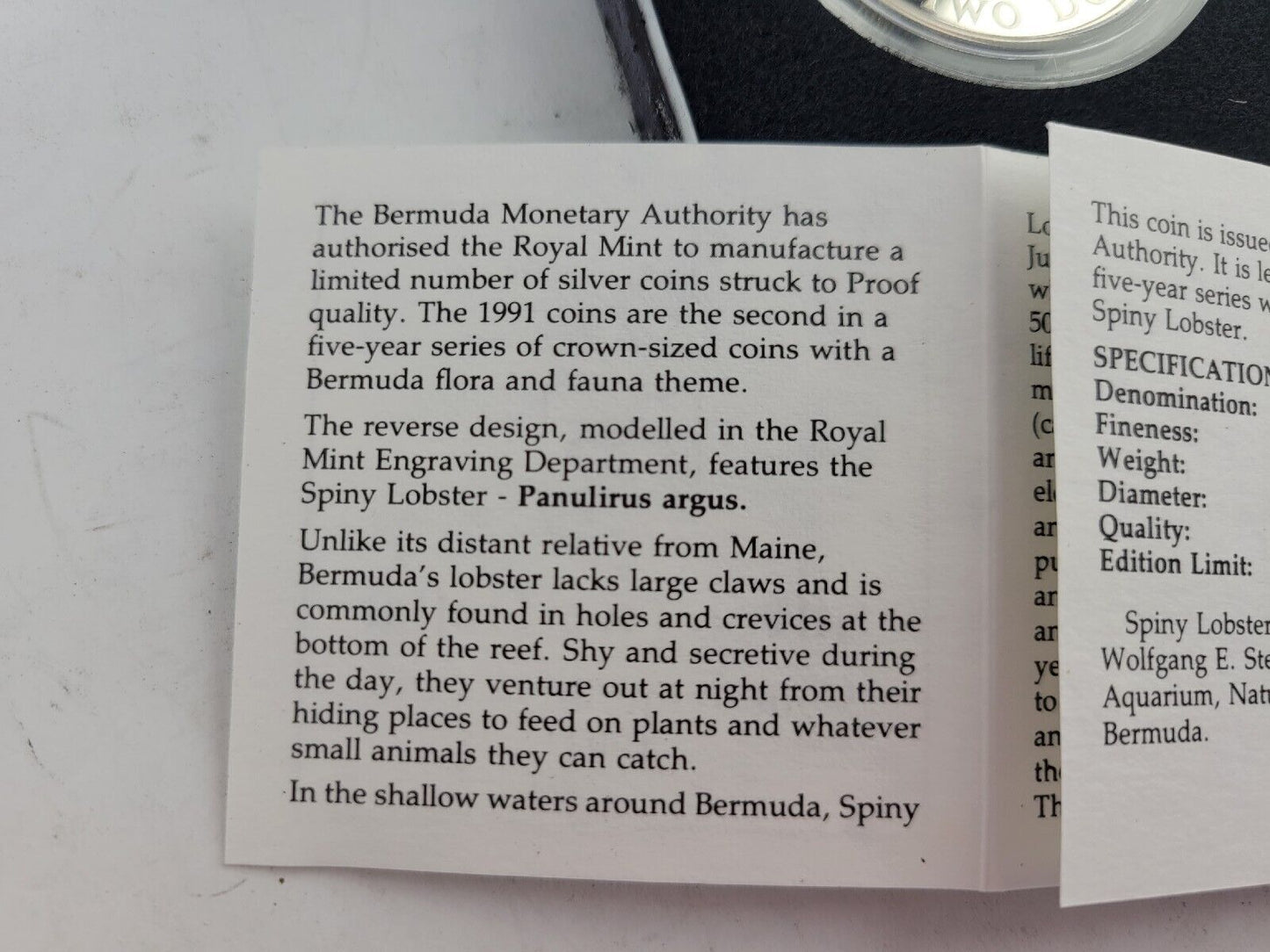 1991 Bermuda Lobster Silver Proof Two Dollar Royal Mint Boxed w/Cert