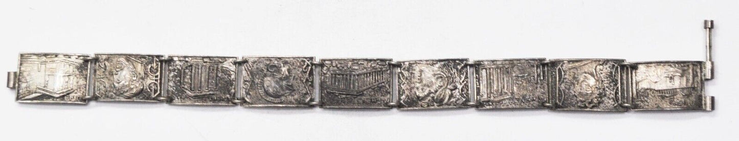 Etha Athens 900 Fine Silver Panel Bracelet Greece Souvenir 14mm 7-1/2"