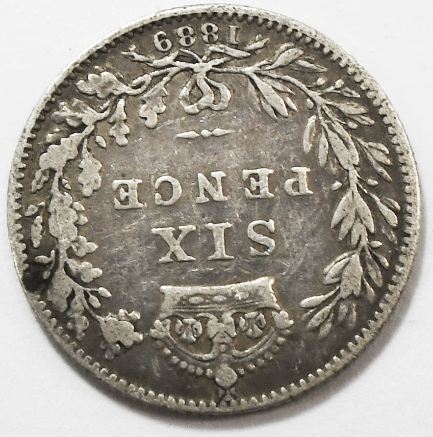 1889 Great Britain 6 Six Pence KM# 760  Silver Coin