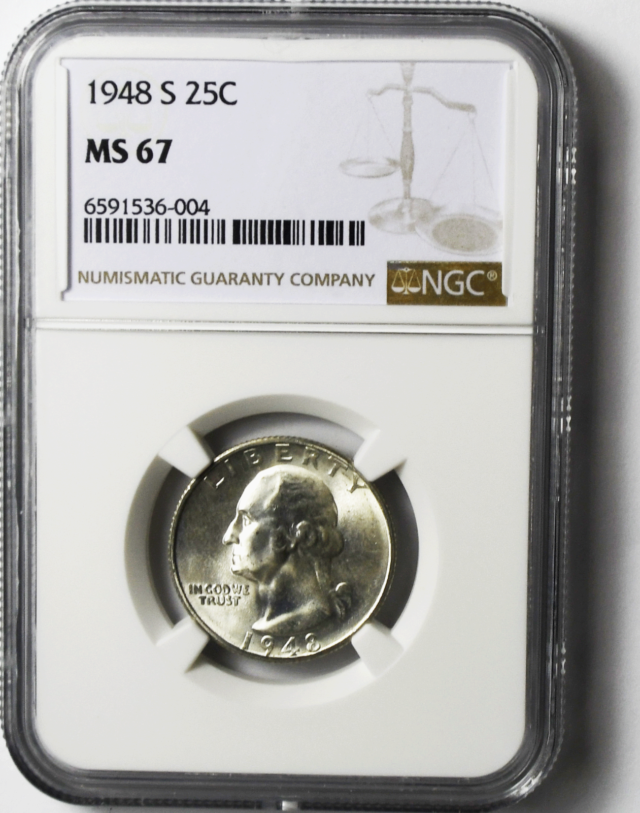 1948 S 25c Washington Silver Quarter Dollar NGC MS67 Gem Uncirculated