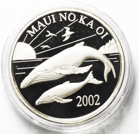 2002 Maui Trade Dollar Proof Silver 1oz .999 Only 2,500 Minted w Box & COA