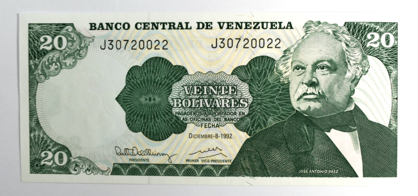 1992 20 Twenty Bolivares Uncirculated Banknote J30720022