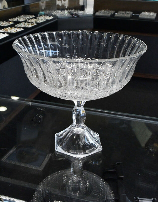 Vintage Style Molded Glass Stemmed Footed Centerpiece Fruit Bowl 6 3/4" Tall