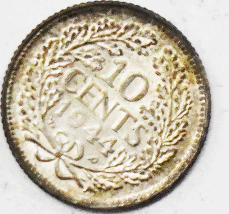 1944 P Netherlands 10c Ten Cents Silver Coin KM# 163