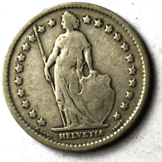 1906 B Switzerland One Franc Silver Coin KM# 24