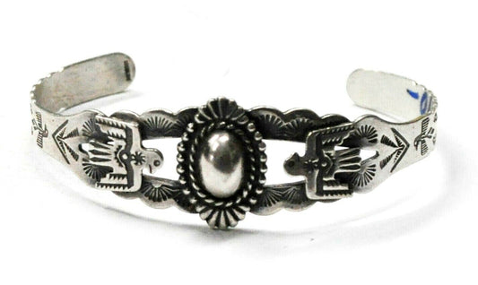 900 Fine Silver Thunderbird Oval Domed Bracelet 23mm 7" Wrist