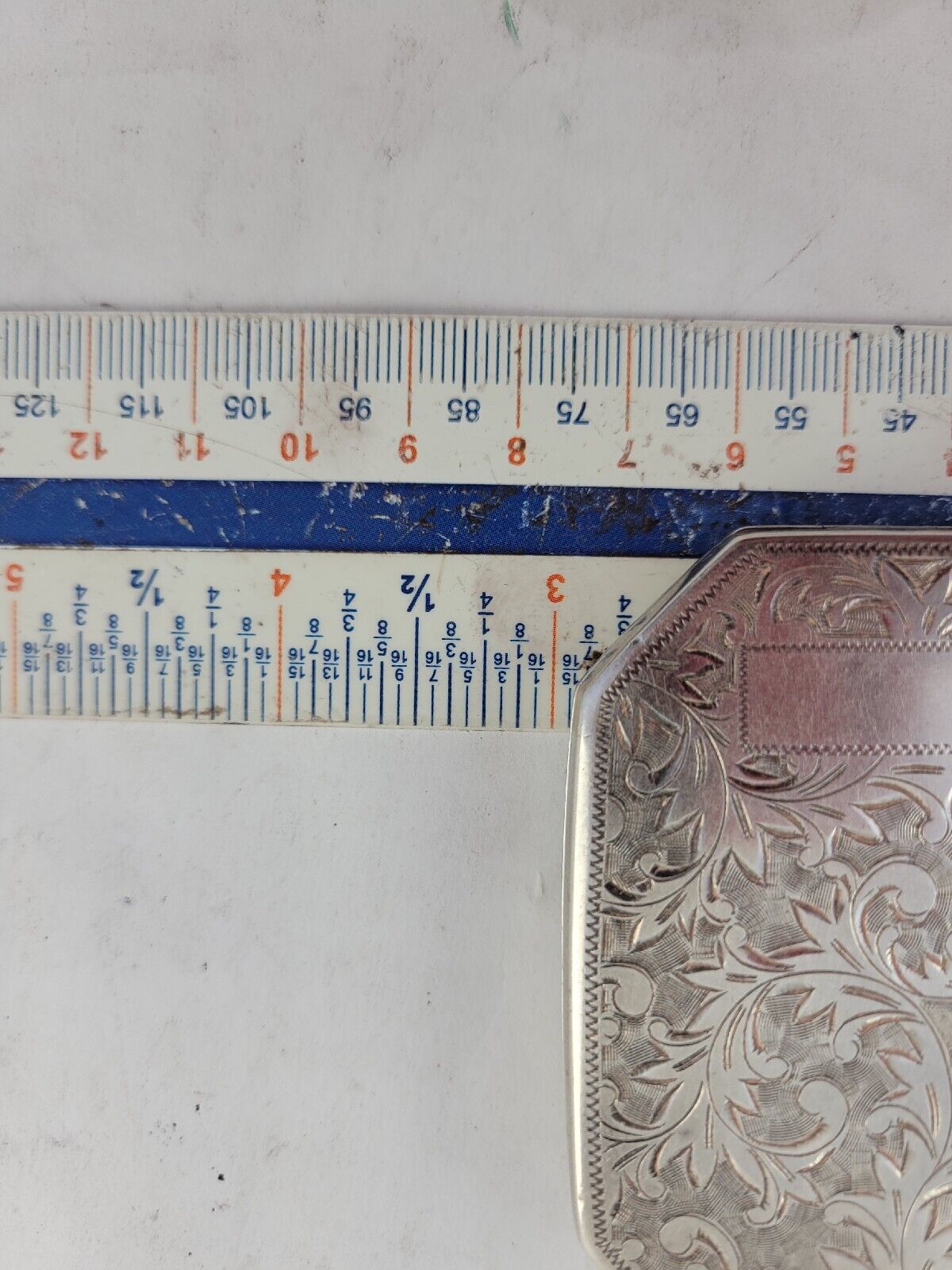 950 Sterling Silver 2 7/8" Octagon Mirror Make-Up Compact Hand Chased