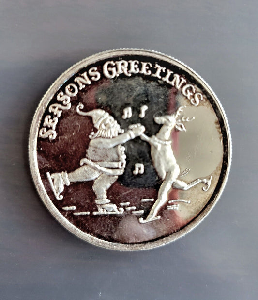 Seasons Greetings Santa Reindeer Dancing oz .999 Fine Silver Golden State Mint