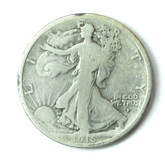 1916 D 50c Walking Liberty Silver Half Dollar Fifty Cents Denver Rare