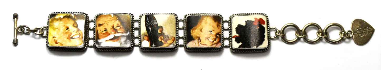 950 Silver Jacqueline Smiley Coca Cola 1964 Ad Santa Poodle 25mm Bracelet 8.75"