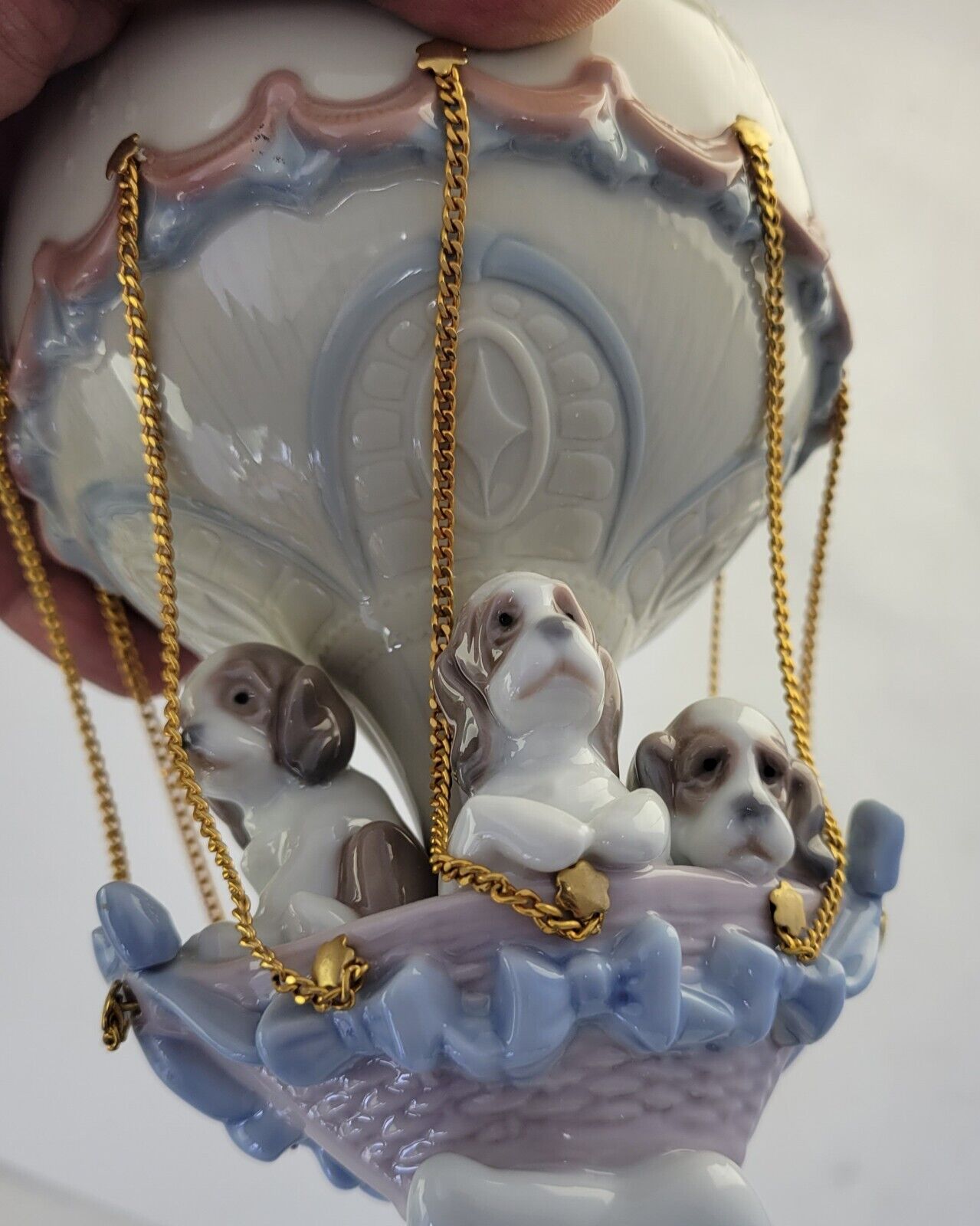 1997 Lladro #6524 “Up And Away” With Puppies Figurine Spain Hot Air Balloon