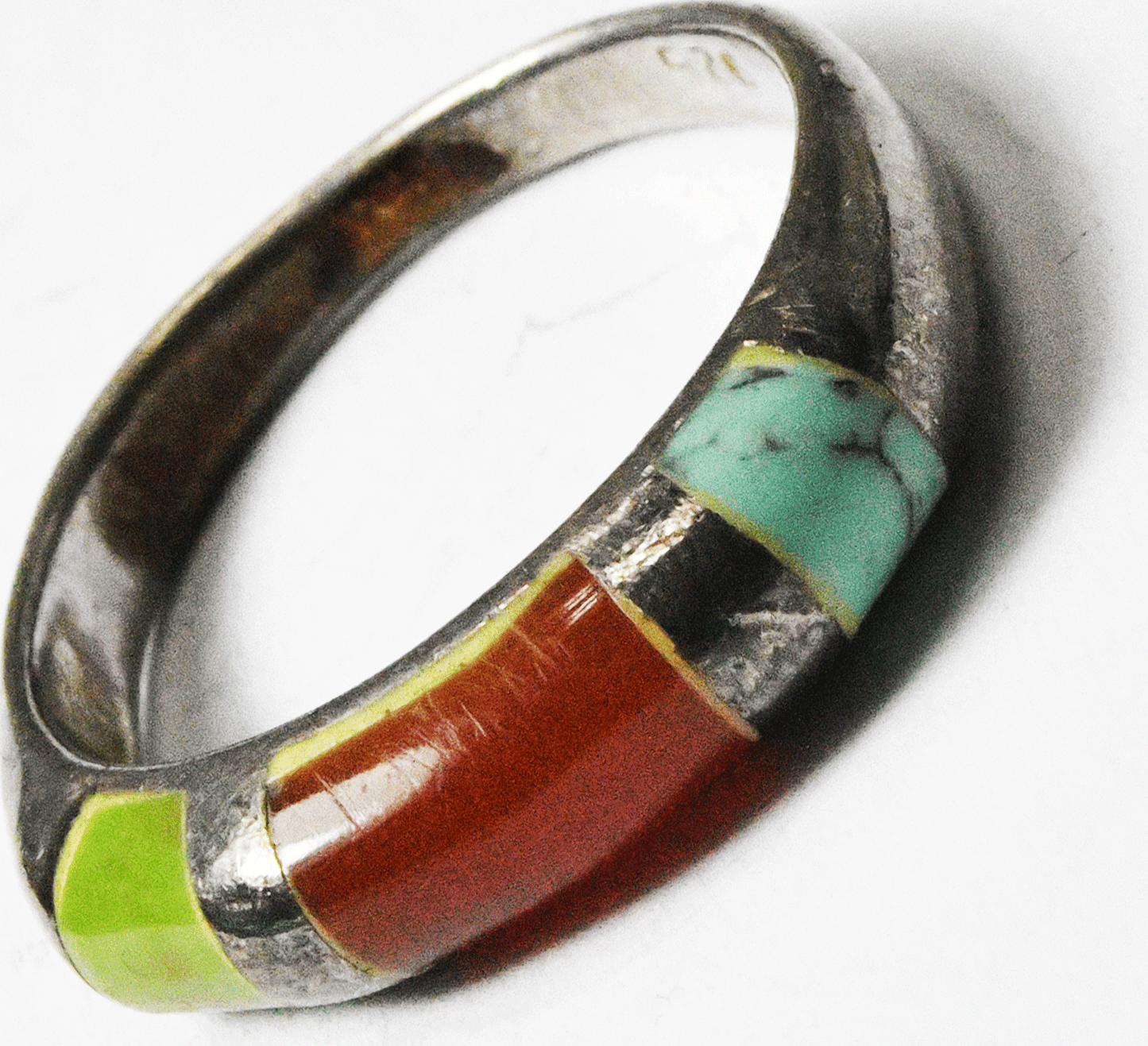 Sterling Silver Carnelian Ring Red Green Blue Ring 5mm Size 7-1/2