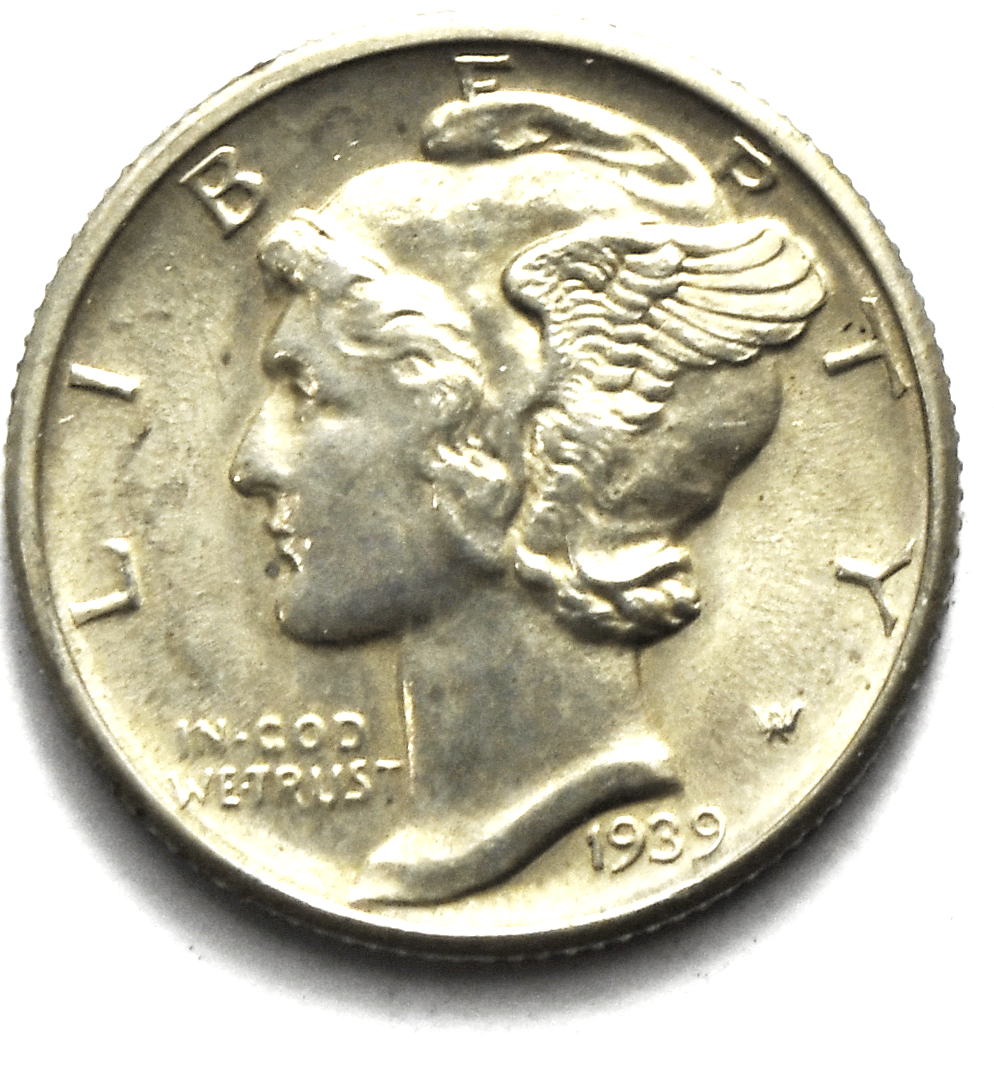 1939 D 10c Mercury Silver Dime Rare Ten Cents Denver AU-Unc
