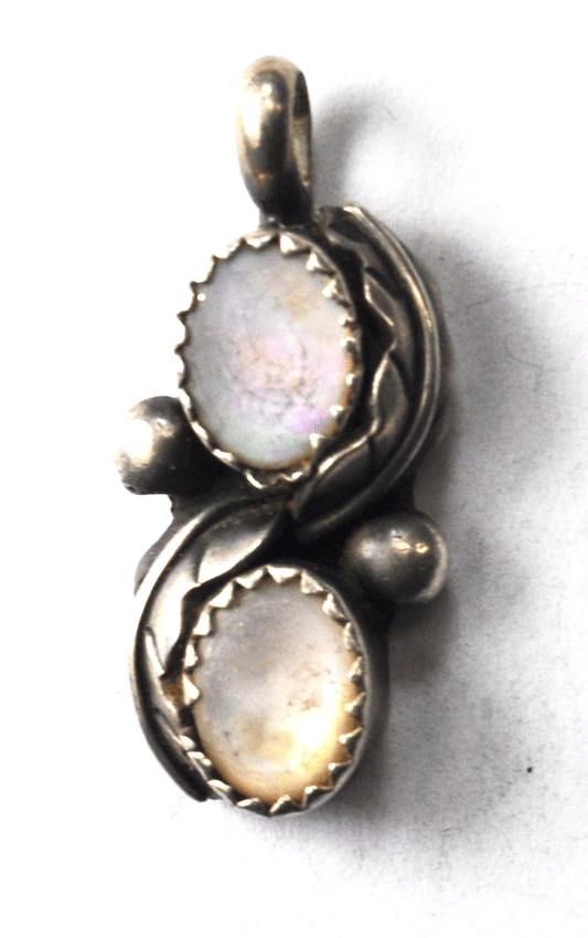 Antique Sterling Silver Double Mother of Pear MOP Pendant 27mm x 13mm