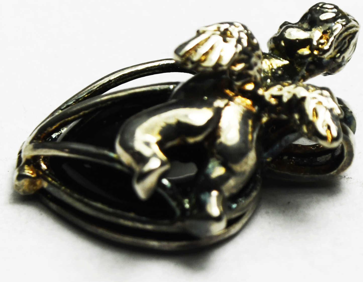 Sterling Silver Black Onyx Heart Cherub Openable Pendant 26mm x 18mm