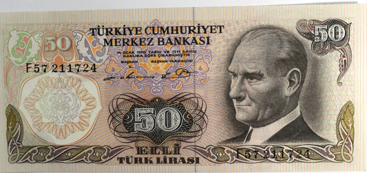 1976 Turkey 50 Lira Uncirculated Banknote F57211724