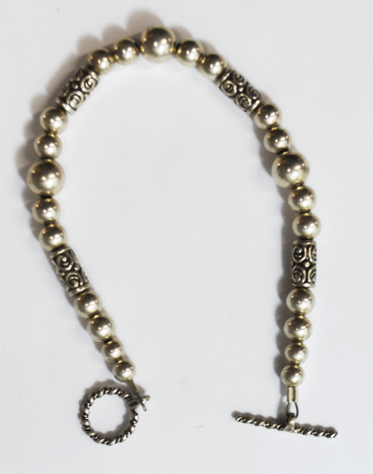 Sterling Silver Sunwest Scroll Tube Round Beaded Toggle Bracelet 8mm  7.75"