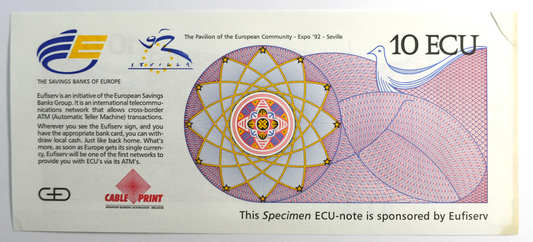 1992 10 ECU Test Advertising Note Specimen Eufiserv Savings Bank of Europe AU