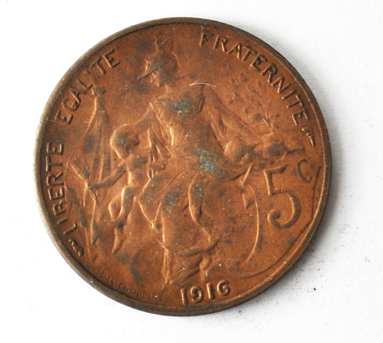 1916 France 5 Five Centimes KM# 842 Bronze Coin