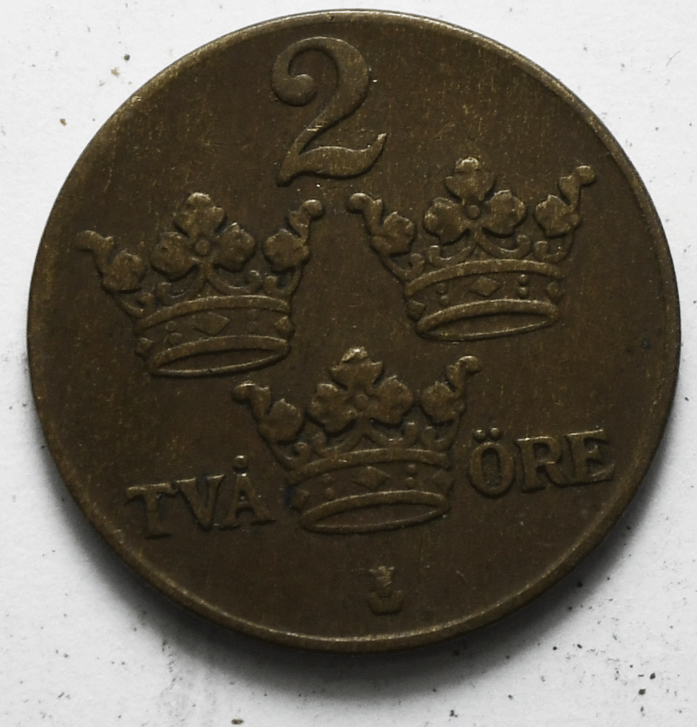 1938 Sweden 2 Two Öre KM# 778
