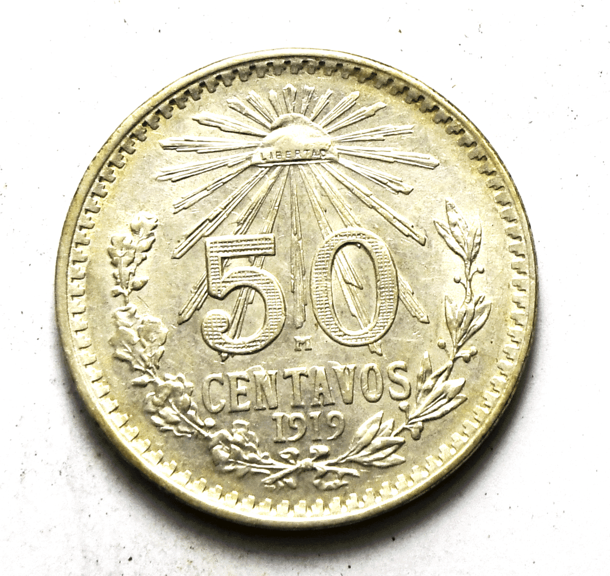 1919 Mexico Estados Unidos Mexicanos 50 Centavos KM# 447 Clashed AU