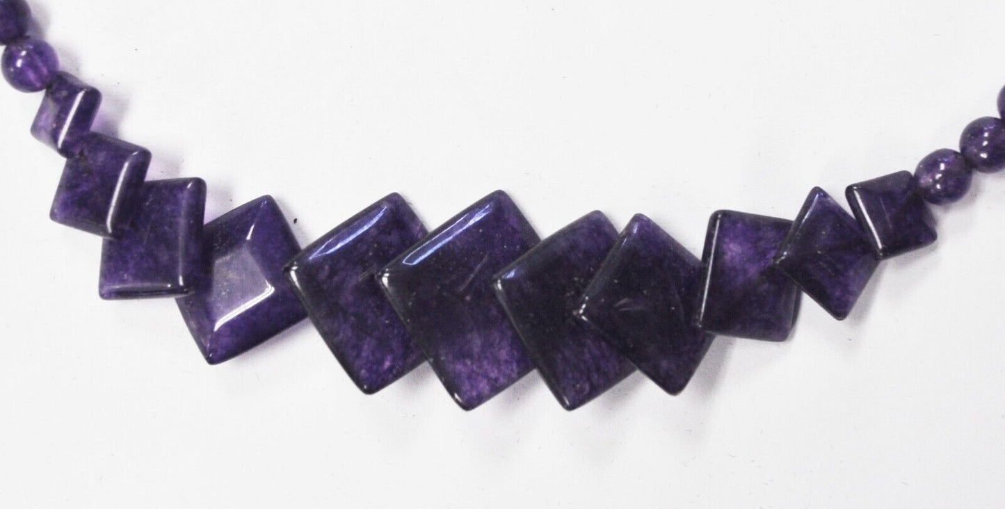 Nickel Silver Purple Crackle Quartz Graduated Square Bead 5-23mm Necklace 17"