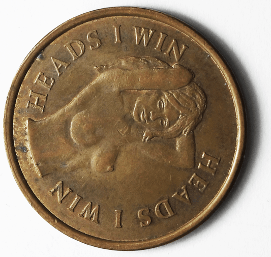 Vintage Heads You Win Tales You Lose Coin Flip Lucky Racy Token 25mm