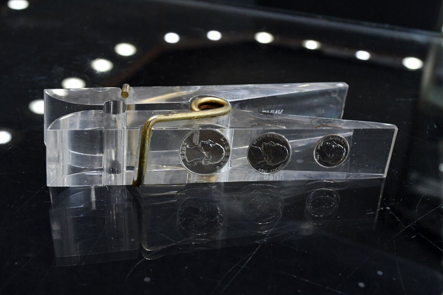 1960's Giant Clothesline Pin Paperweight The Peoples Bank 6 1/4" Silver Quarter