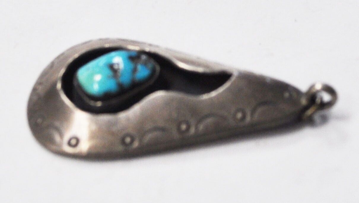 Sterling Angela Lee Teardrop Turquoise Shadow Box Pendant 40mm x 23mm