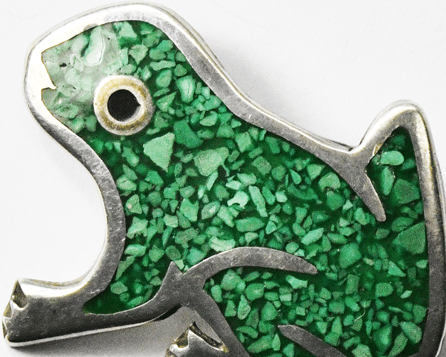 Sterling Silver Frog Green Chip Turquoise Inlay Brooch Pin 43x40mm