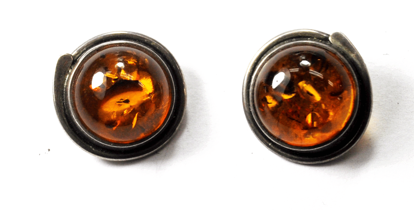 Sterling Silver Round Amber Clip On Earings 21mm